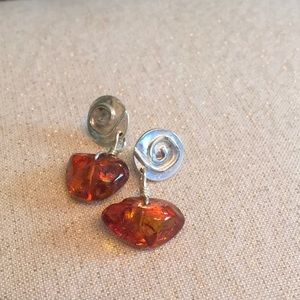 Amber and Sterling Silver post Earrings